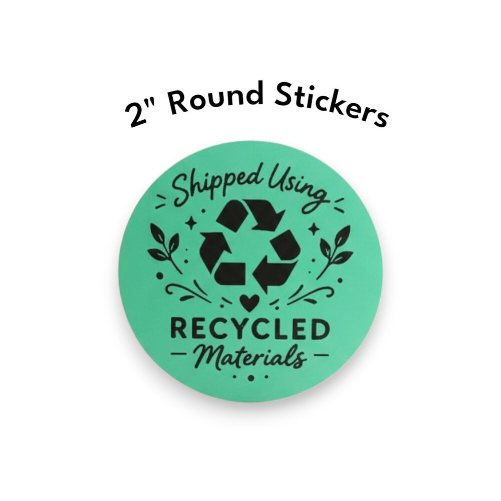 200 Recycled Materials Shipping Stickers Green 2" Round Eco Packaging Labels